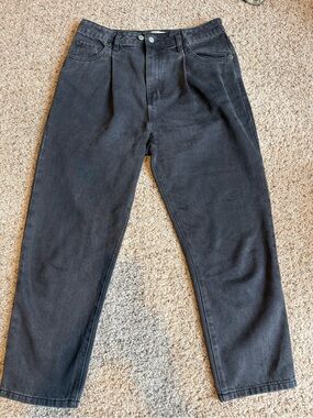 Roucha Double Button Front Pleat Washed Black Denim Jeans